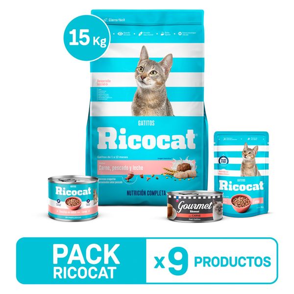 Pack Ricocat Gatitos Carne Pescado Y Leche 15 Kg 8 Productos Dinersclubperu