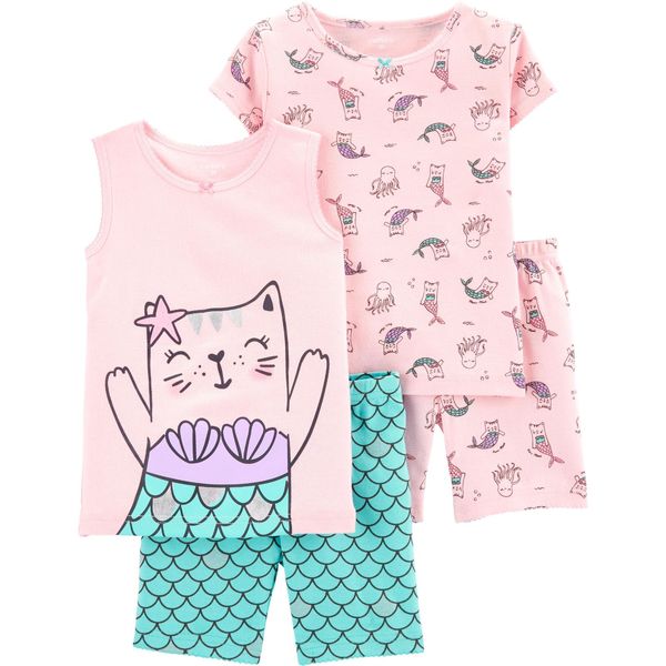 Set 4 Piezas Pijama Gatito Sirena Verano Bebe Nina Carter S Dinersclubperu